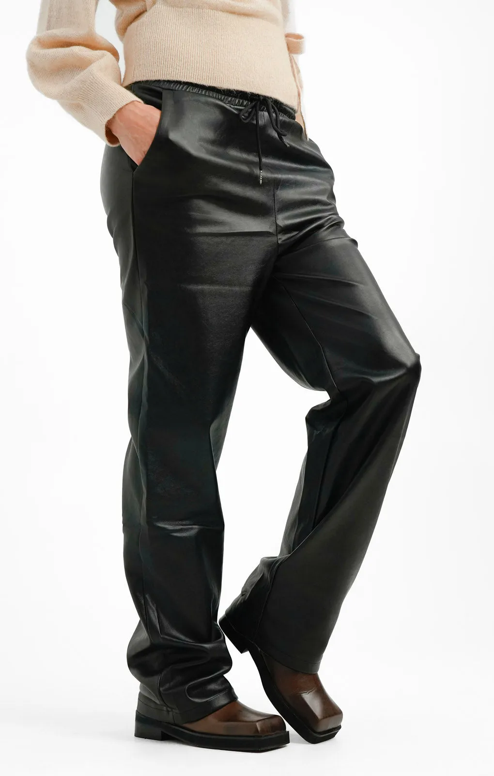 4th & Reckless Tall exclusive leather look trousers in black