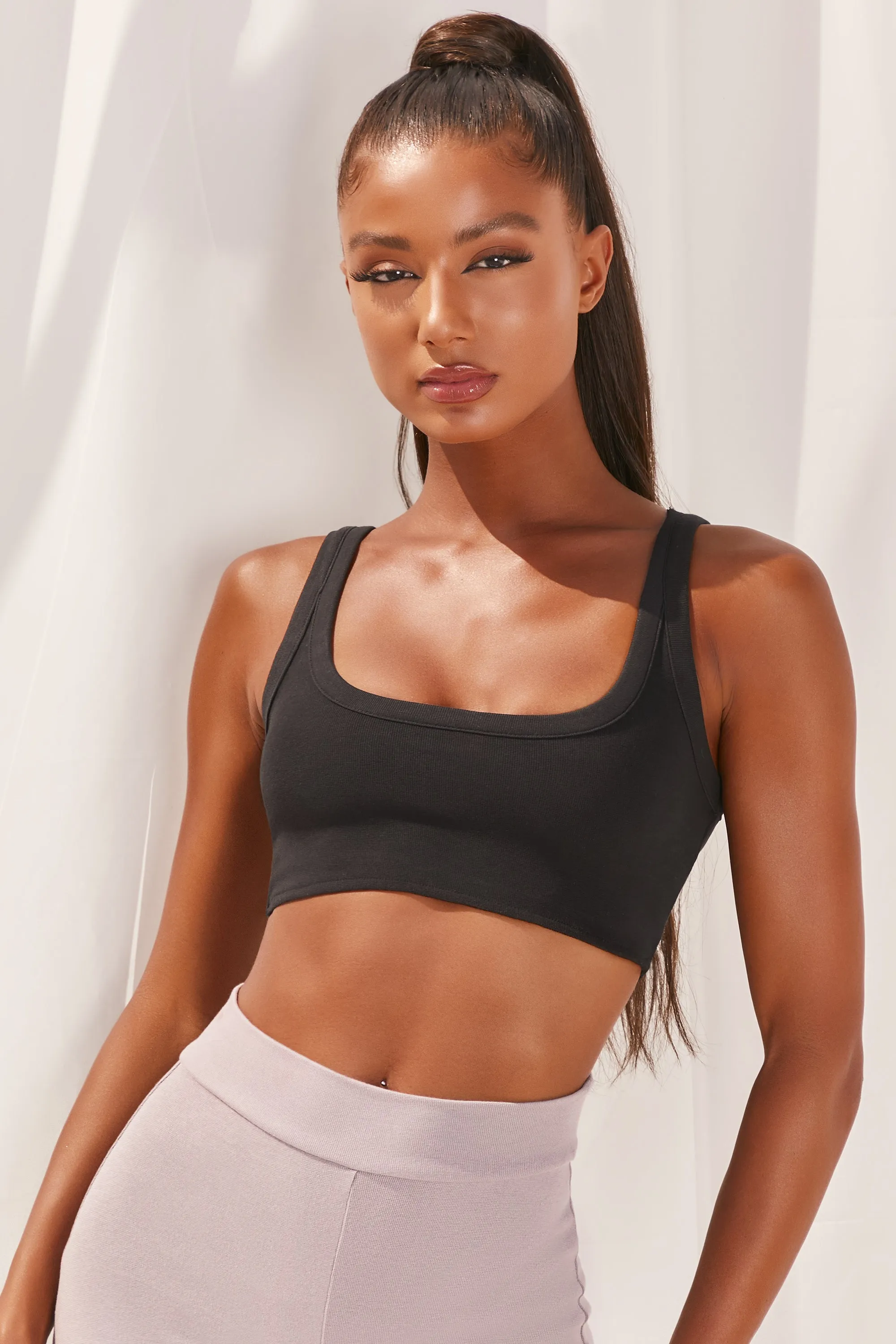 Ain't No Basic Scoop Neck Crop Top in Black