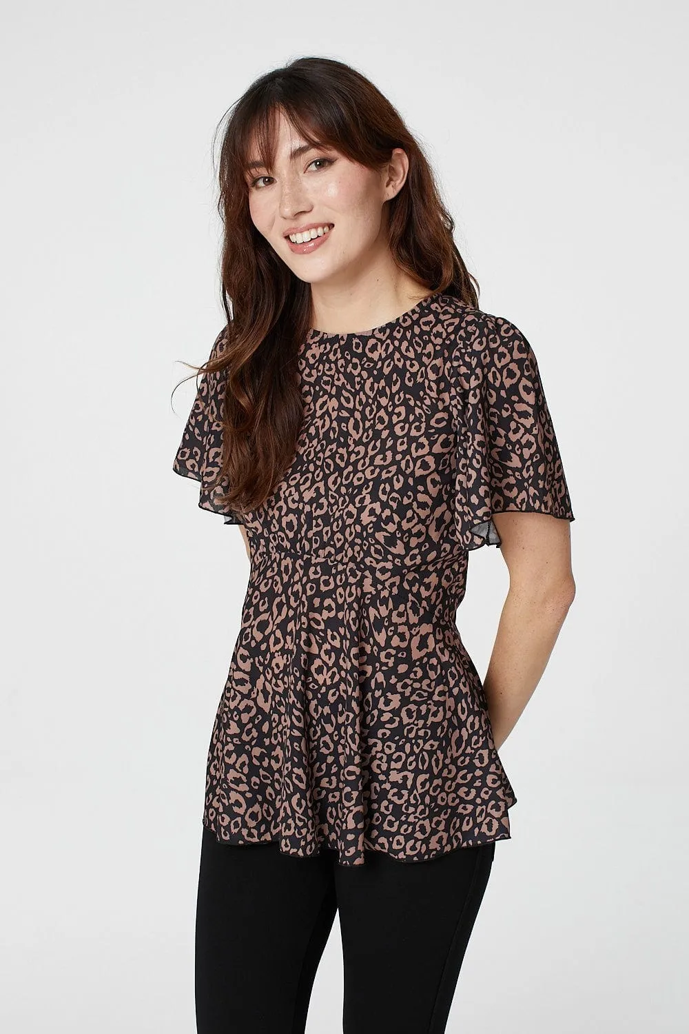 Animal Print Peplum Blouse