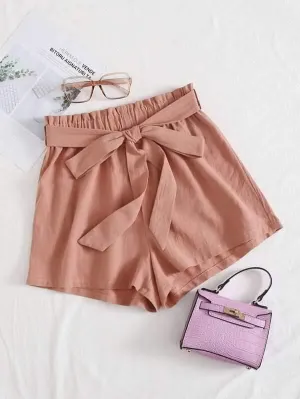 Belted Paperbag Waist Wide Leg Shorts