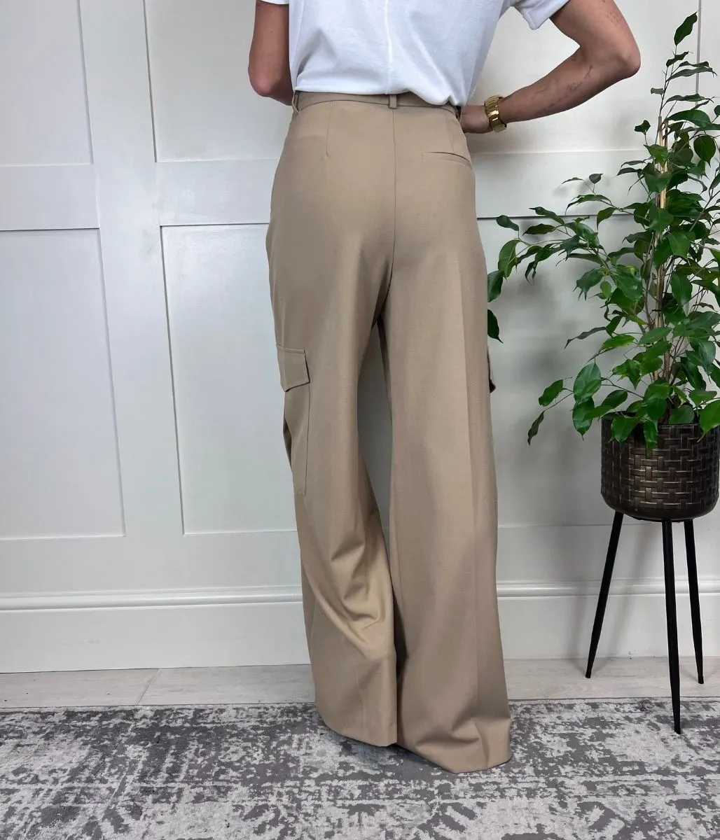 Camel Wide Leg Cargo Trousers