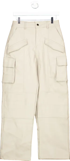 Cernucci Beige Wide Leg PU Cargo Trouser UK 8