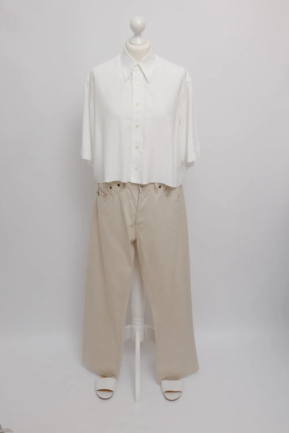 DIESEL VINTAGE CREAM WIDE LEG DENIM PANTS