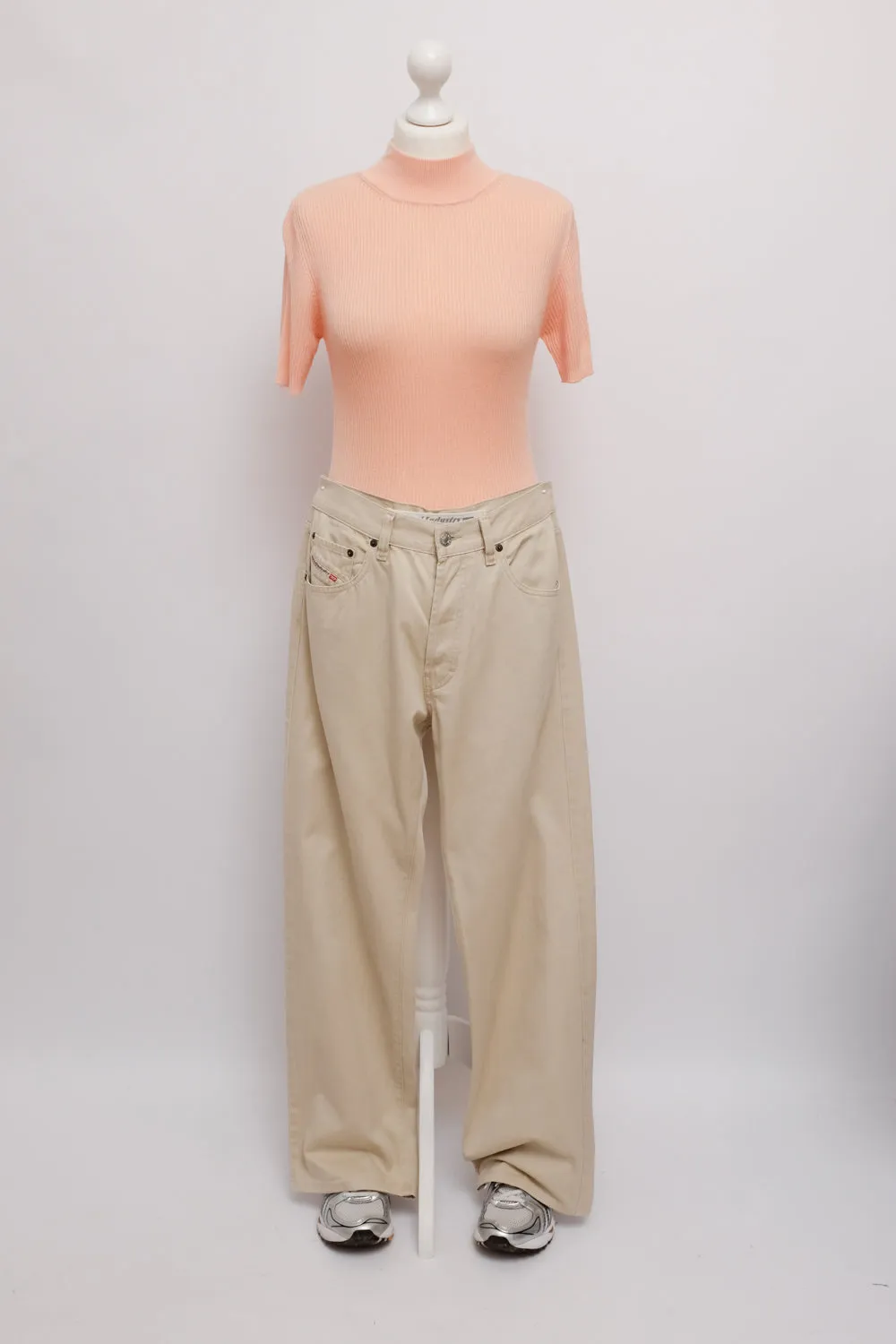 DIESEL VINTAGE CREAM WIDE LEG DENIM PANTS