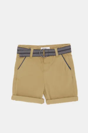 Infant Boys Beige Chino Shorts With Belt