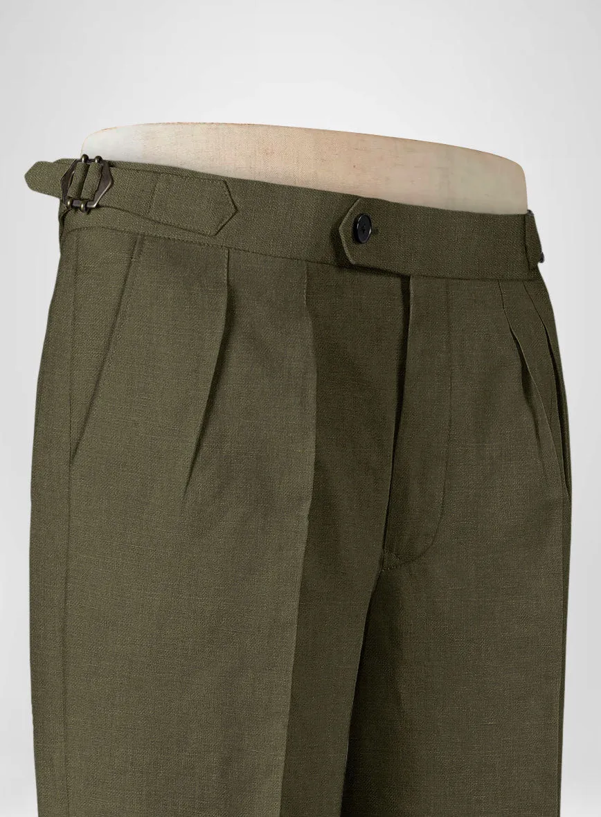 Italian Prato Green Linen Highland Trousers