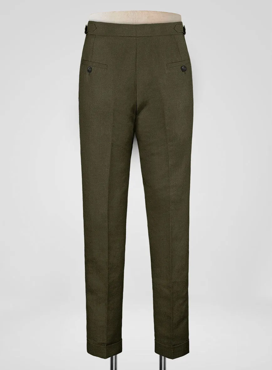 Italian Prato Green Linen Highland Trousers