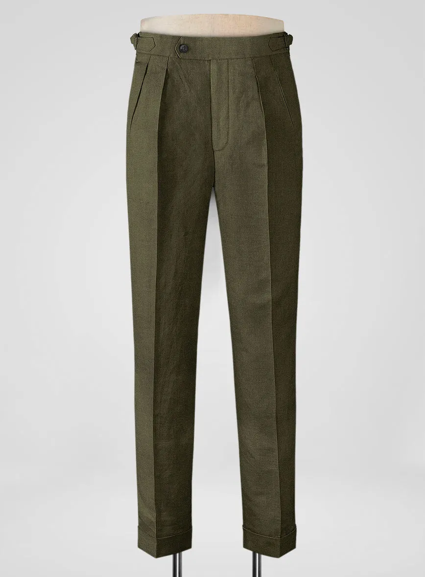 Italian Prato Green Linen Highland Trousers