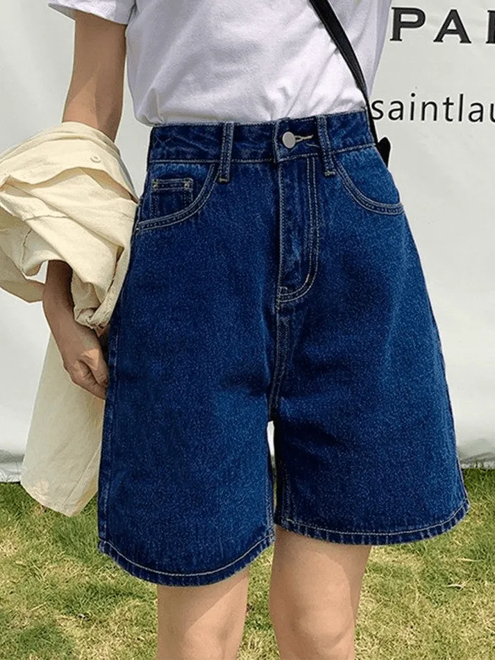 Joskaa High Waist Straight Leg Denim Shorts