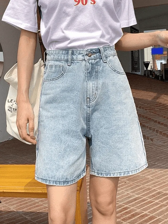 Joskaa High Waist Straight Leg Denim Shorts