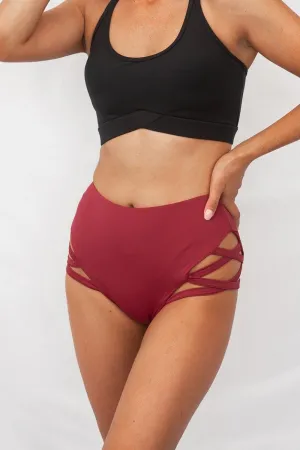 Lunalae High Waist Cross Section Shorts - Wine