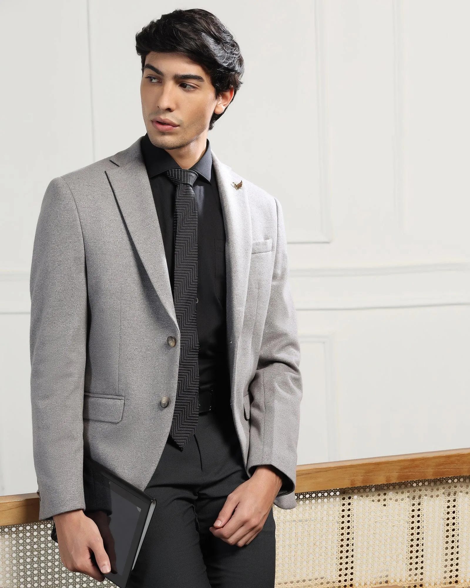 Luxe Formal Grey Textured Blazer - Baleno