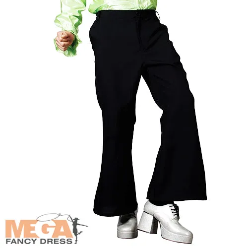 Men's Black 1970s Disco Hippy Flares Costume Trousers