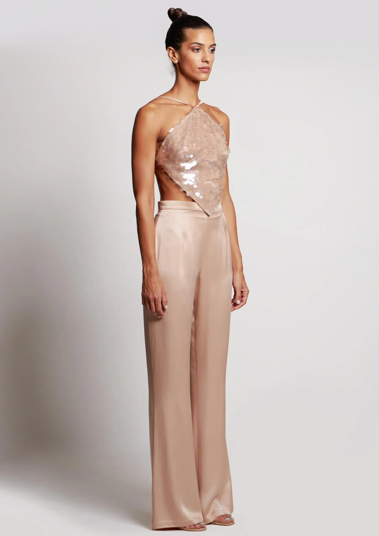 Mila Structured Flared Crepe Satin Trousers