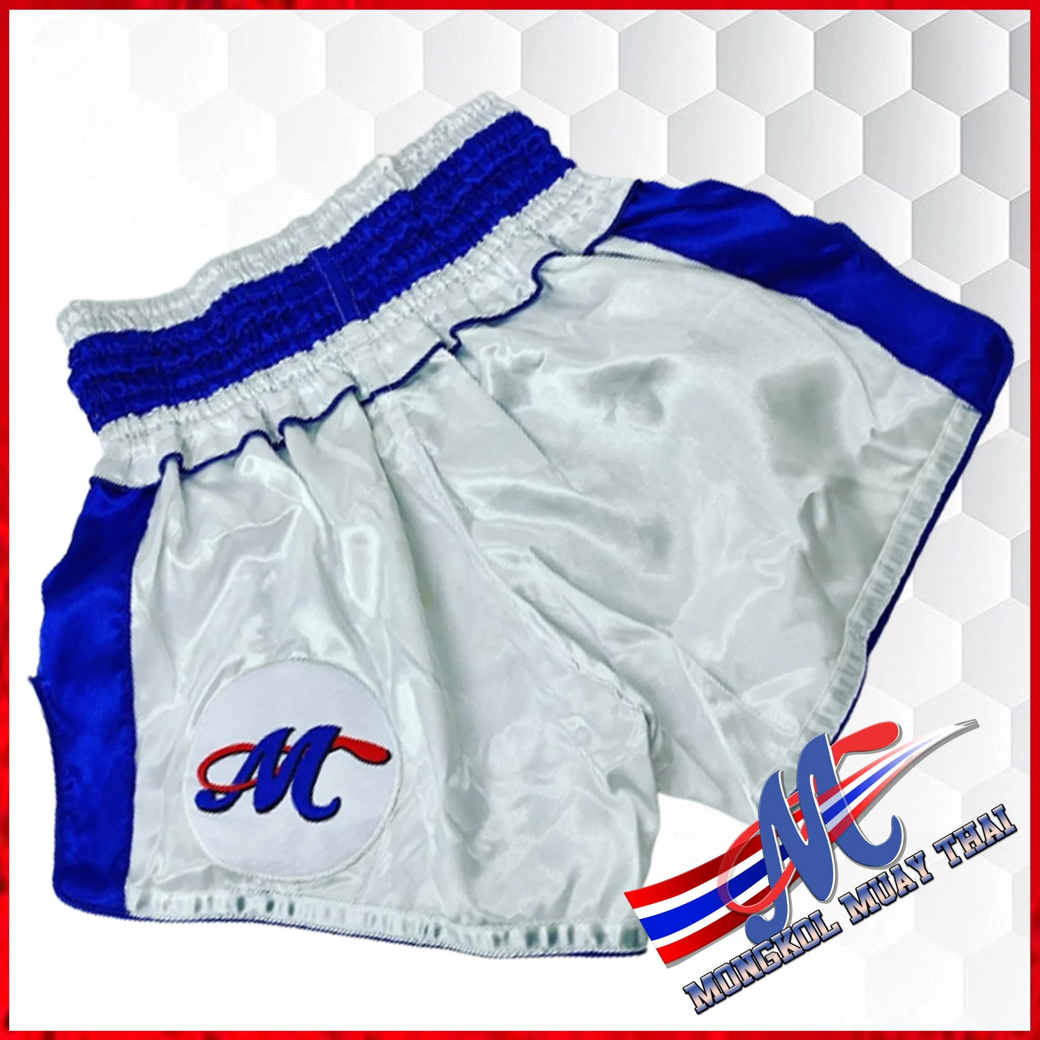 Mongkol Thai shorts  Chok Dee white Blue