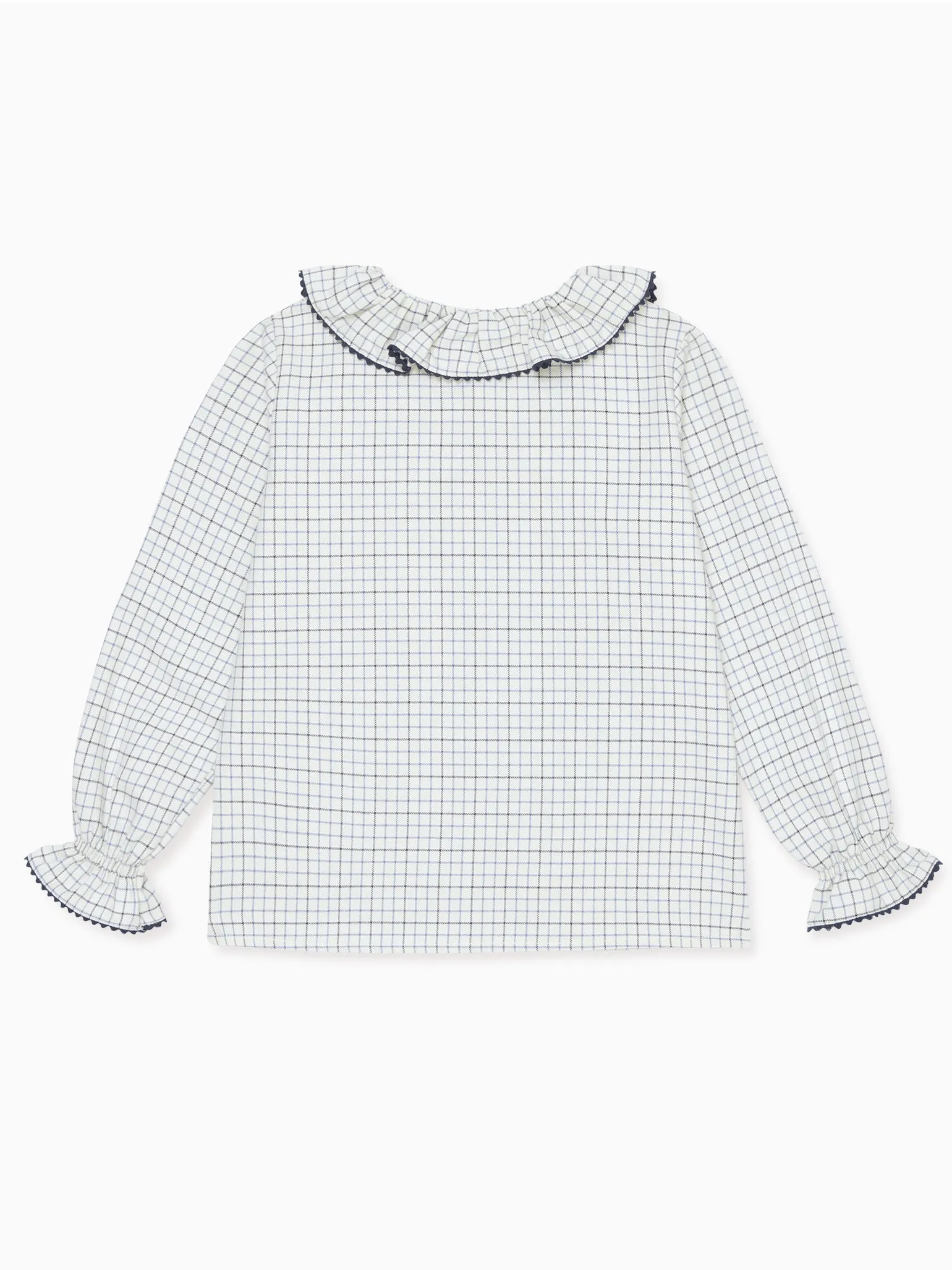 Navy Check Francisca Long Sleeve Girl Shirt