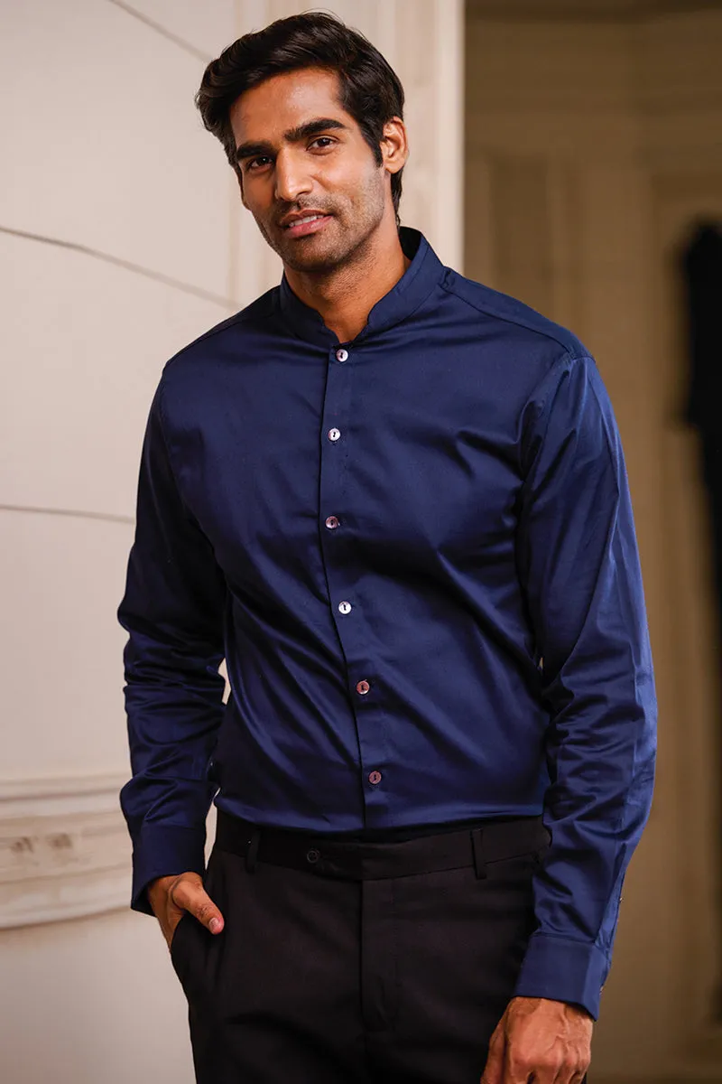 Navy Cotton Satin Shirt