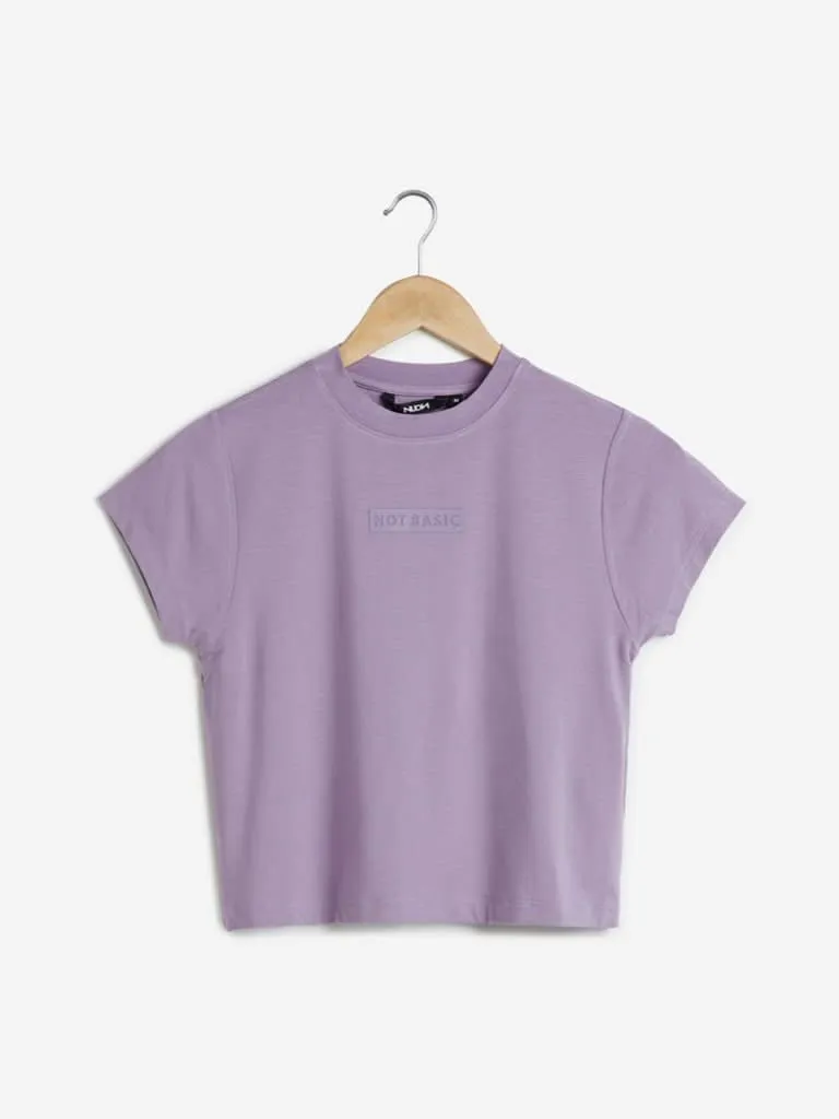 Nuon Lilac Text Printed Adora Crop Top