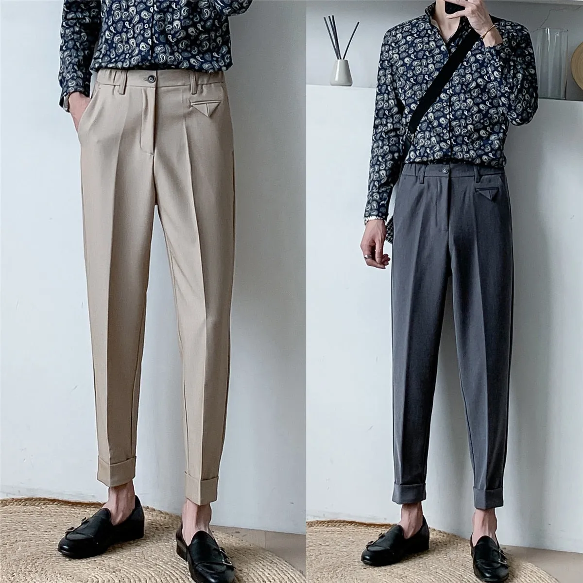 Old-School Solid Flat-Front Trousers