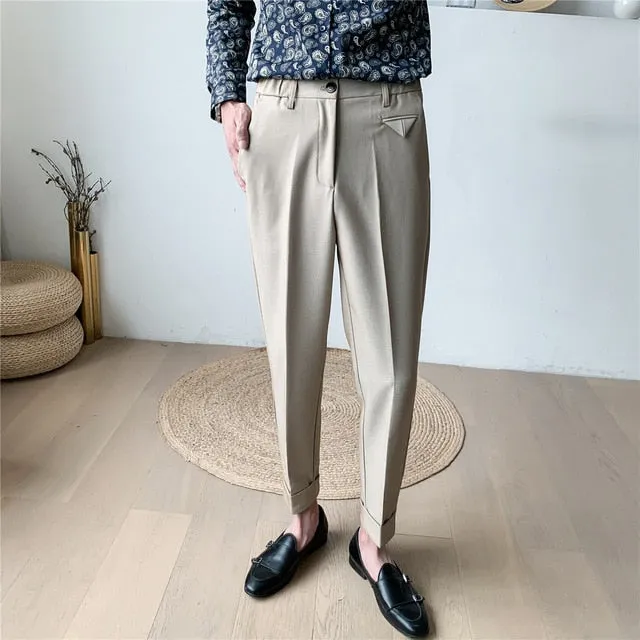 Old-School Solid Flat-Front Trousers