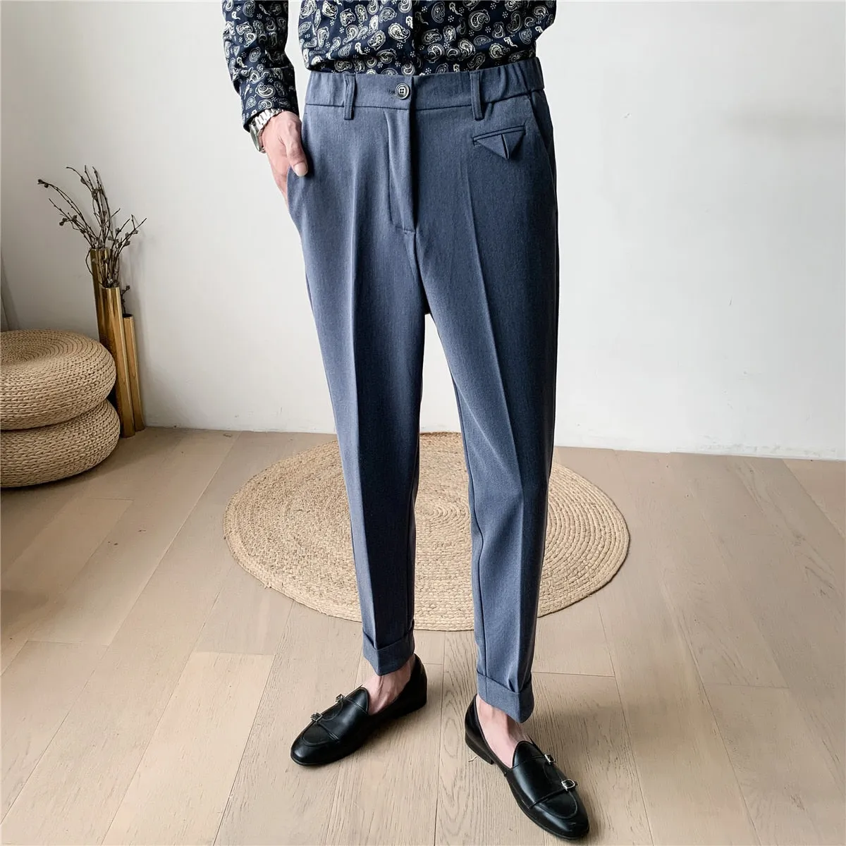 Old-School Solid Flat-Front Trousers