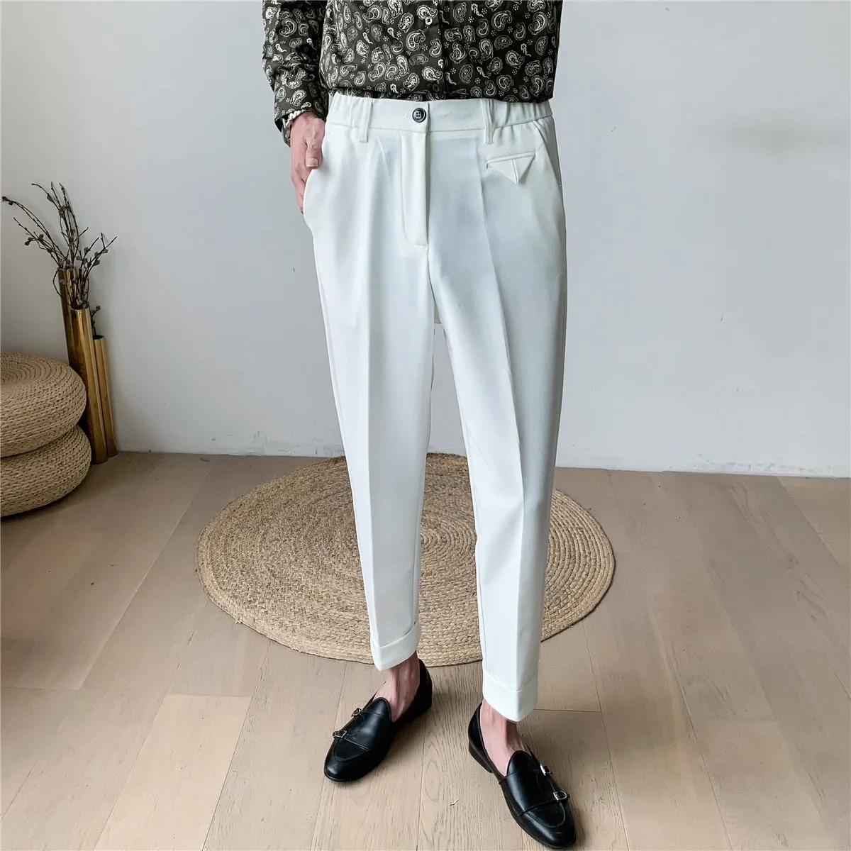 Old-School Solid Flat-Front Trousers