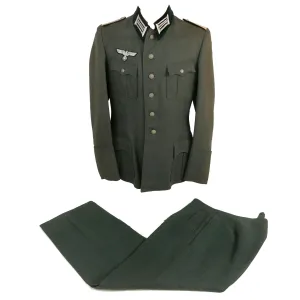 Original German WWII Heer Pioneer Combat Engineer Leutnant Officer's M36 Field Uniform Tunic with Trousers