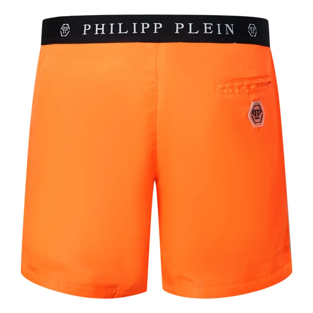 Philipp Plein Branded Waistband Orange Swim Shorts