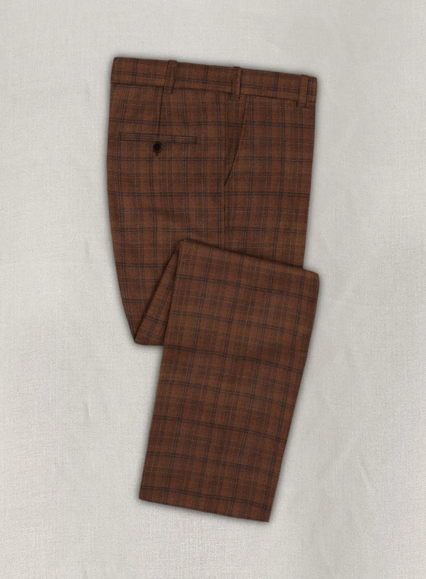 Reda Carrot Brown Checks Wool Pants