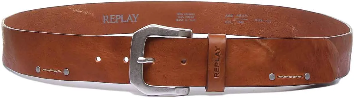 Replay Mens Leather Belt In Brown