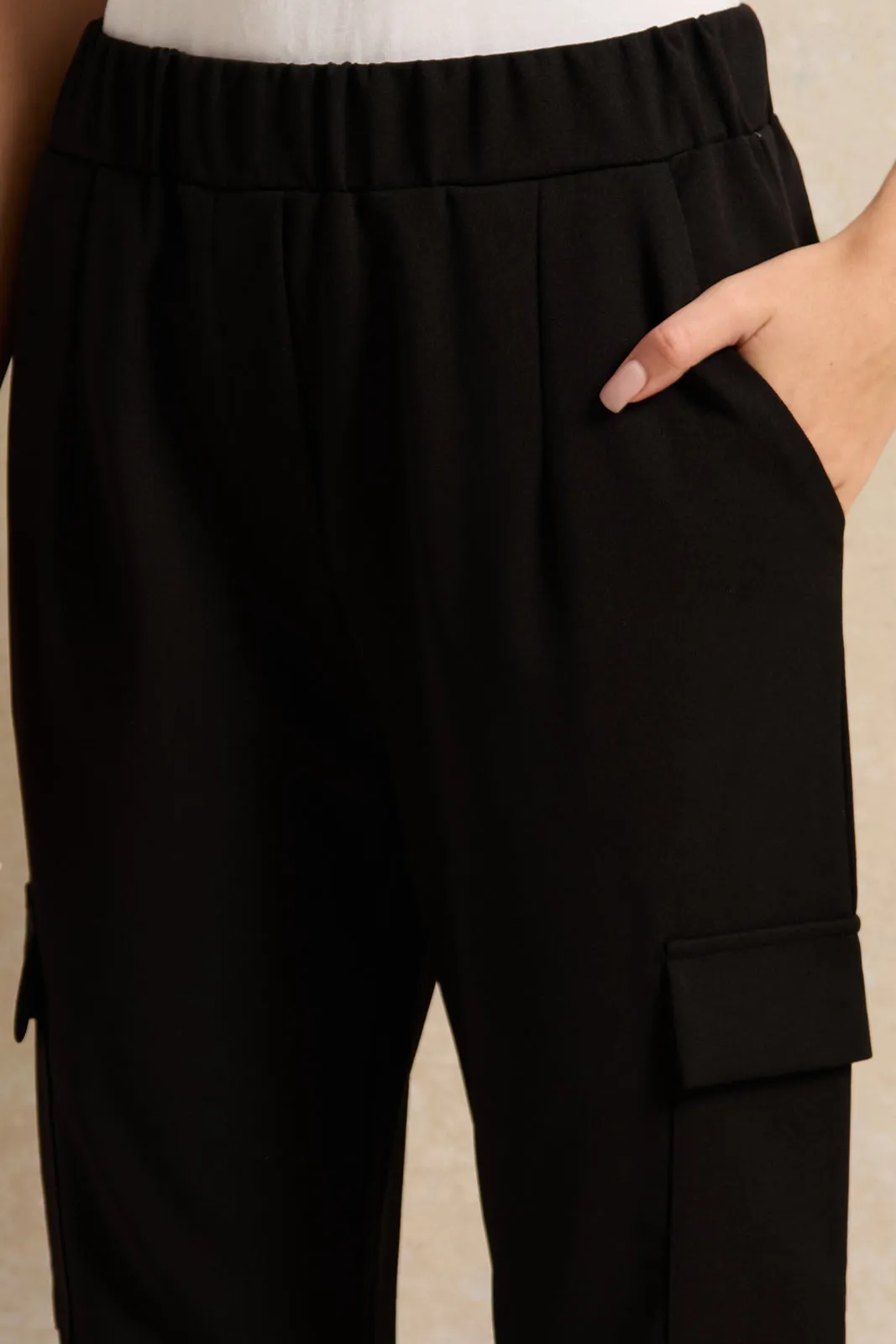 Senior Girls Black Cargo Trousers