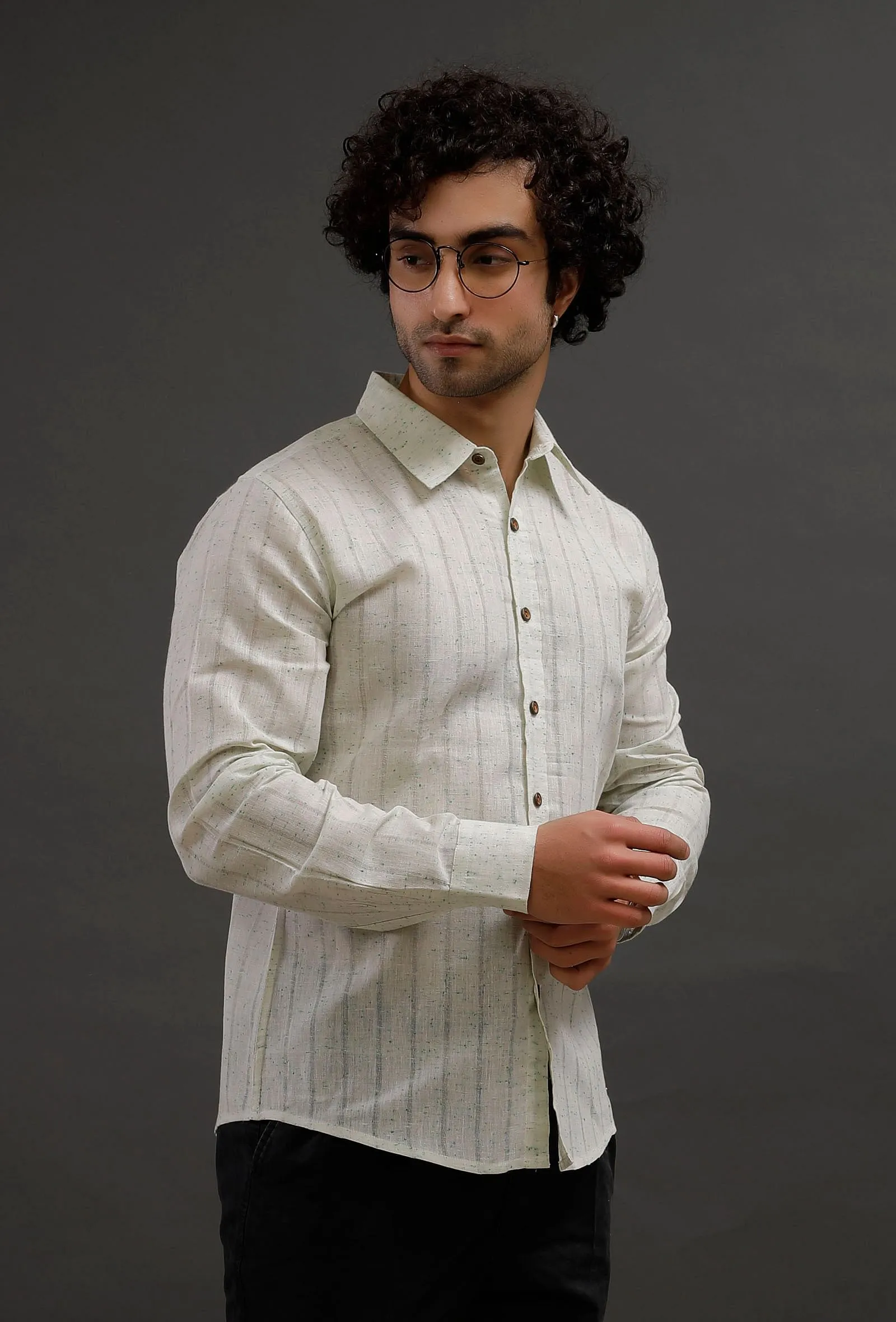 Sepia Green Cotton Slim Fit Shirt