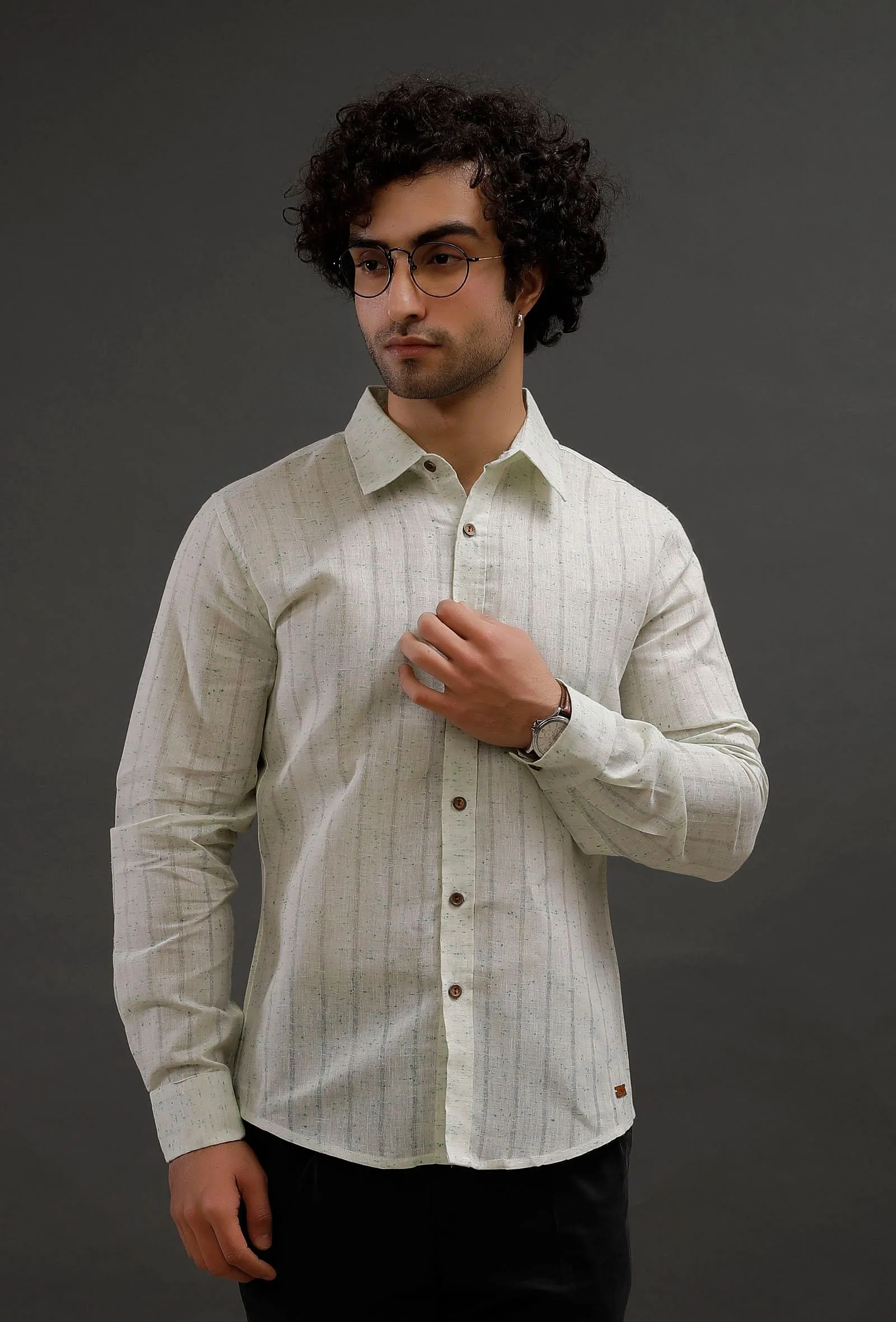 Sepia Green Cotton Slim Fit Shirt