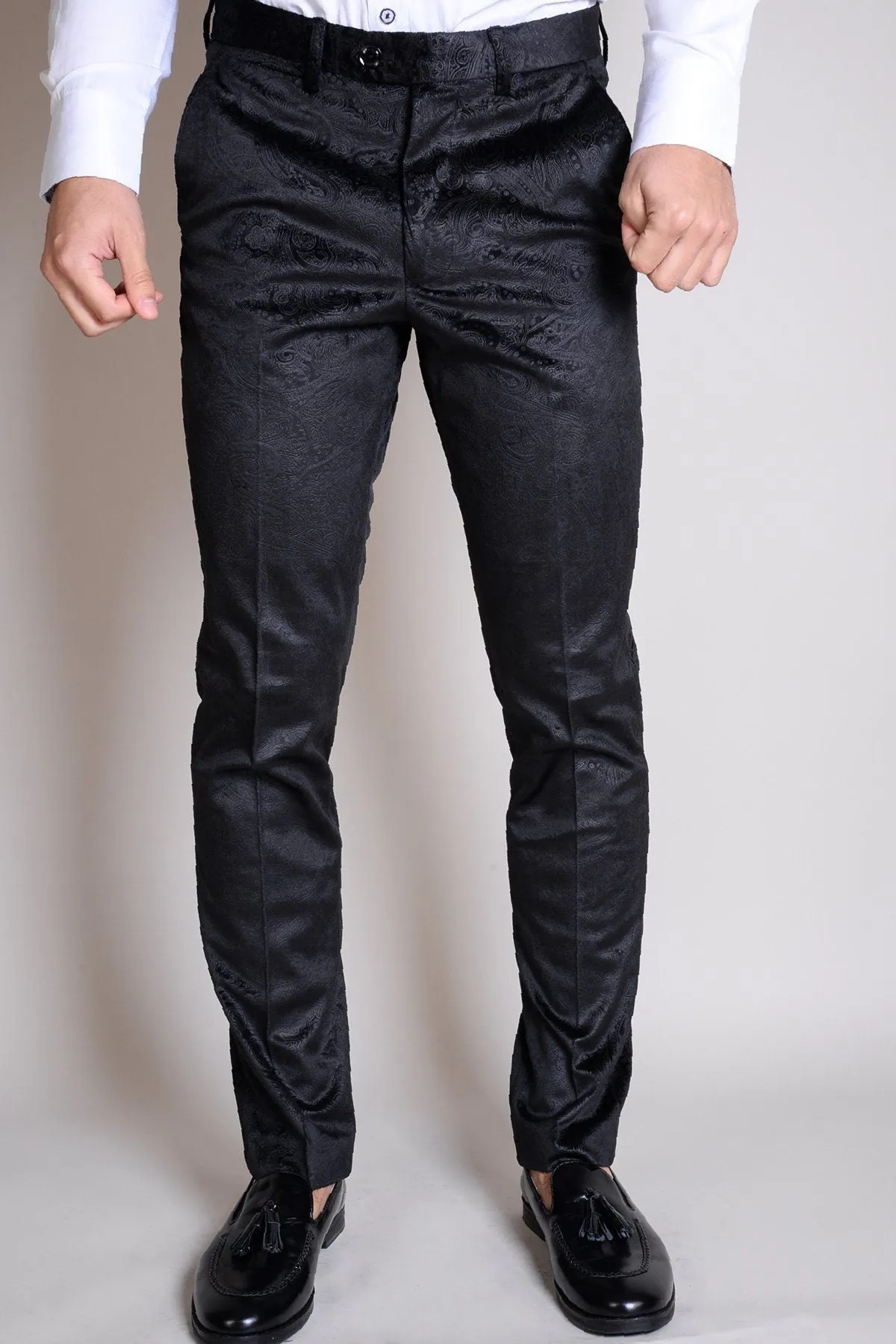 Simon Jacquard Black Velvet Trousers