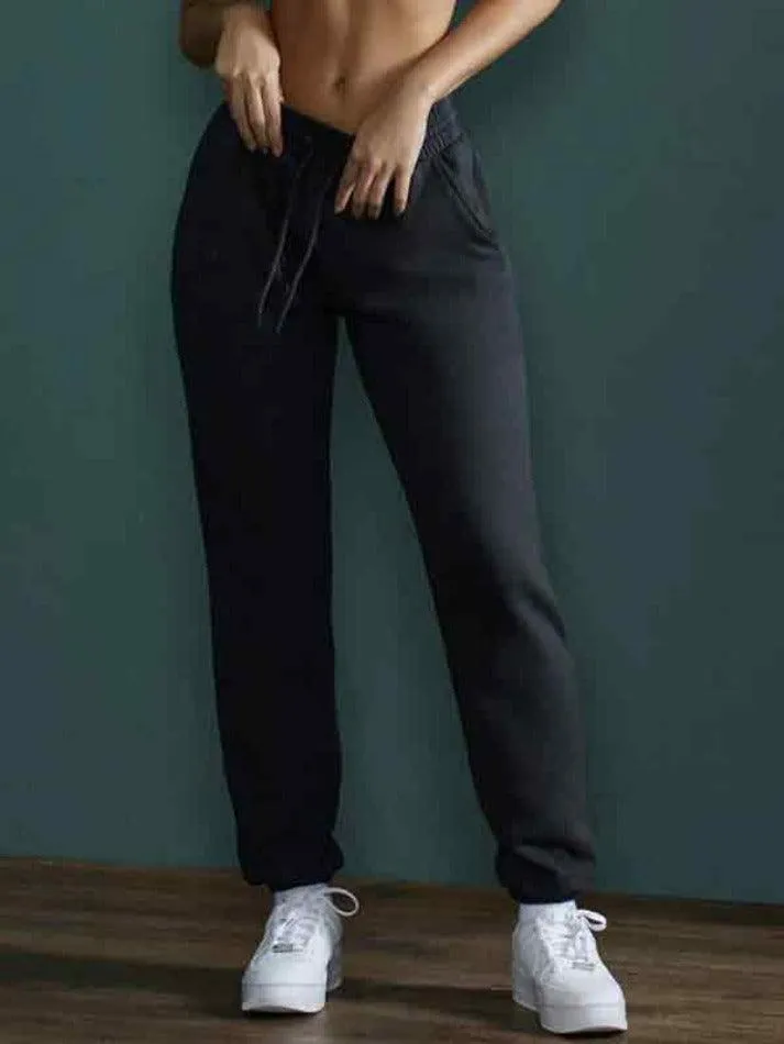 Solid Color High Waist Bound Feet Sporty Sweatpants