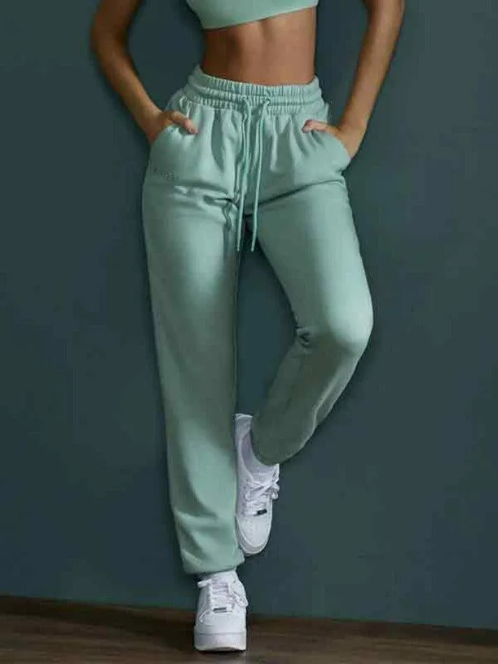 Solid Color High Waist Bound Feet Sporty Sweatpants