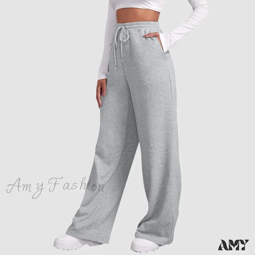 Spring Summer Wide High Waist Loose Straight Casual Solid Trouser