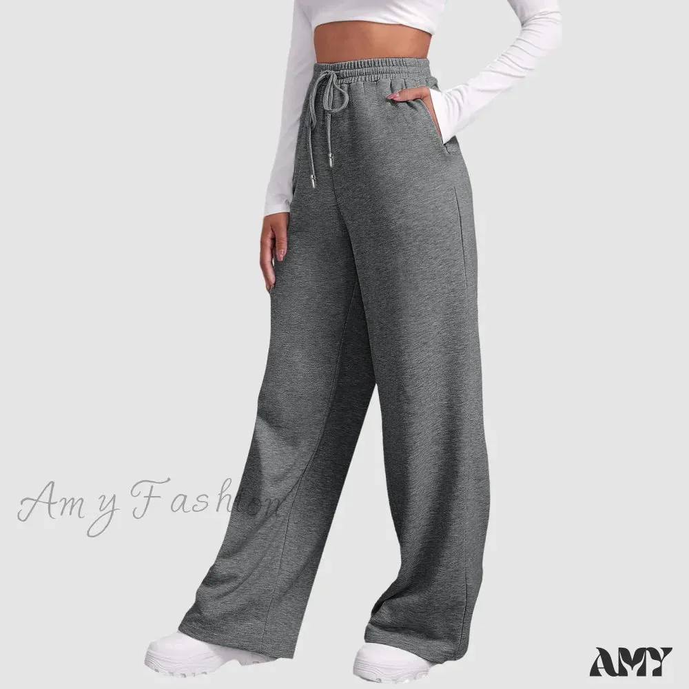 Spring Summer Wide High Waist Loose Straight Casual Solid Trouser