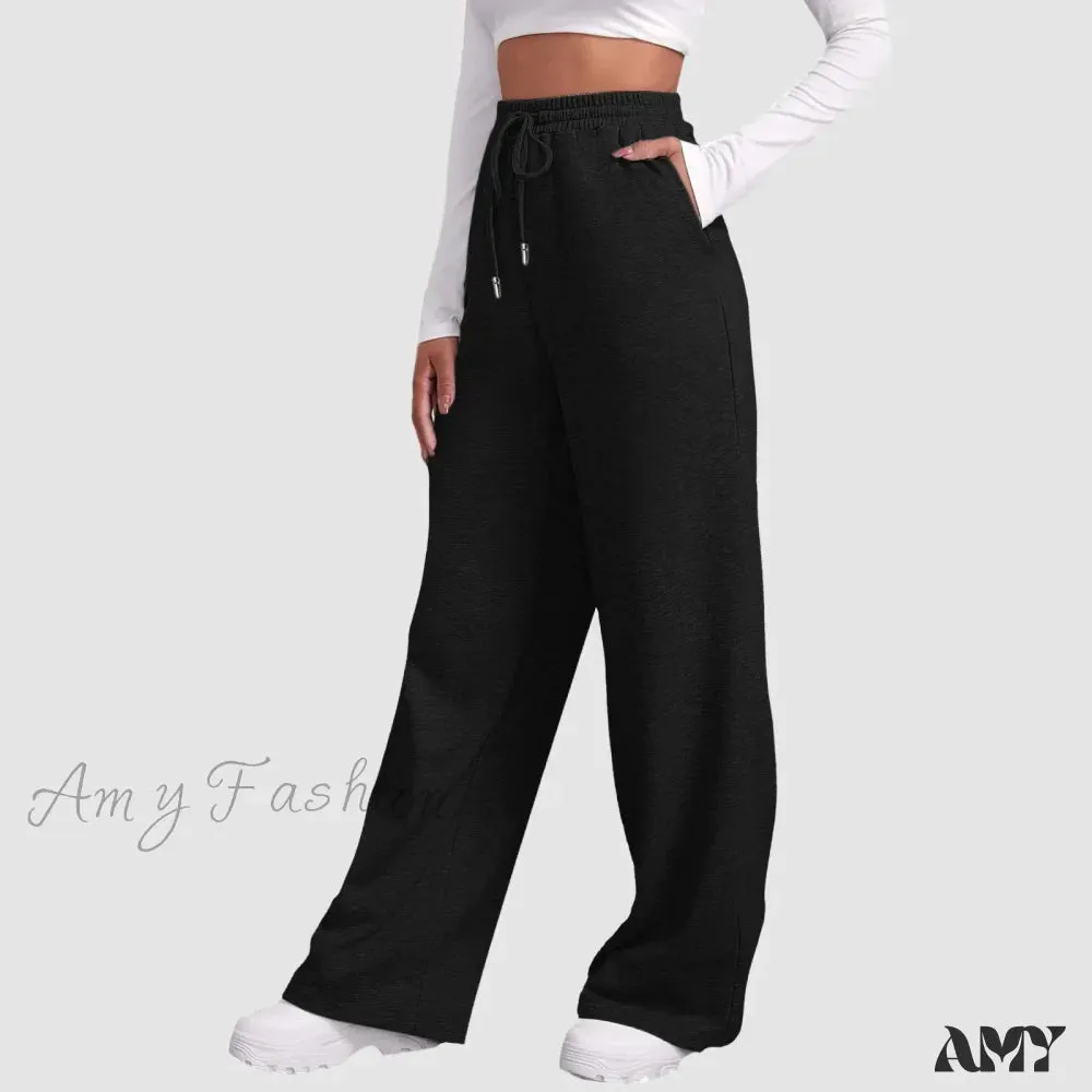 Spring Summer Wide High Waist Loose Straight Casual Solid Trouser