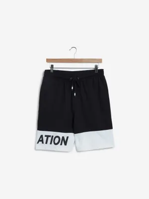 Studiofit Black Colour-Blocked Slim-Fit Shorts