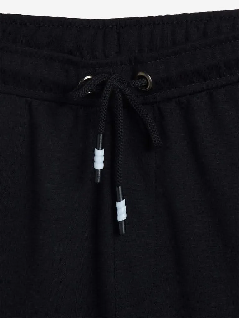 Studiofit Black Colour-Blocked Slim-Fit Shorts