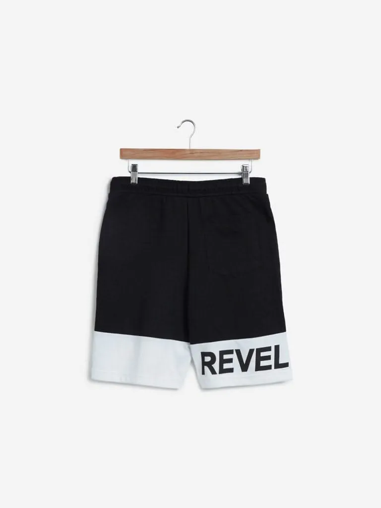 Studiofit Black Colour-Blocked Slim-Fit Shorts