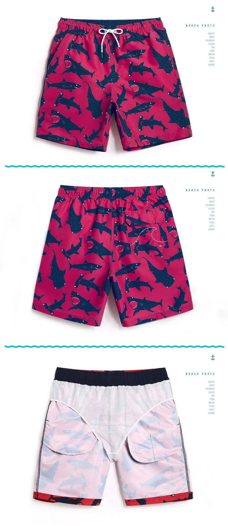 Swimwear Shorts Men: Funny Shark Print