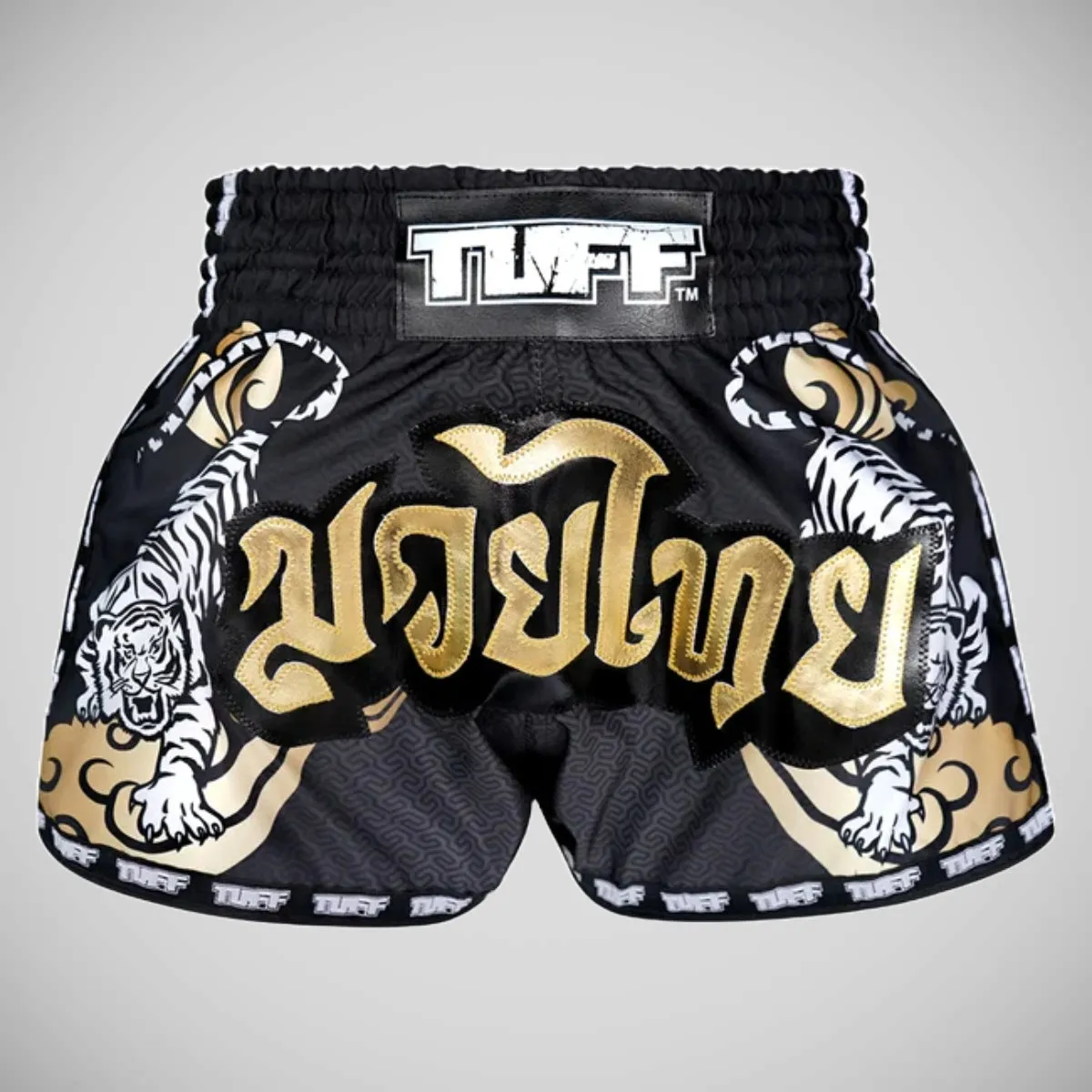 TUFF Sport MRS301 Retro Style Double Tiger Muay Thai Shorts Black