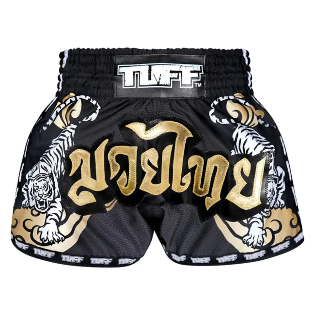 TUFF Sport MRS301 Retro Style Double Tiger Muay Thai Shorts Black