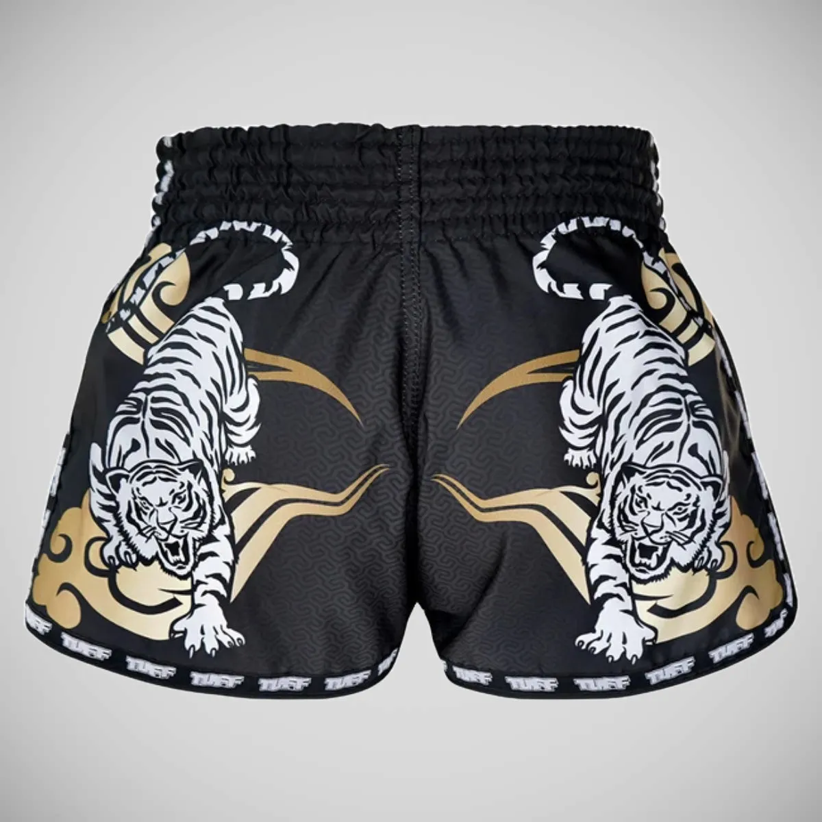 TUFF Sport MRS301 Retro Style Double Tiger Muay Thai Shorts Black