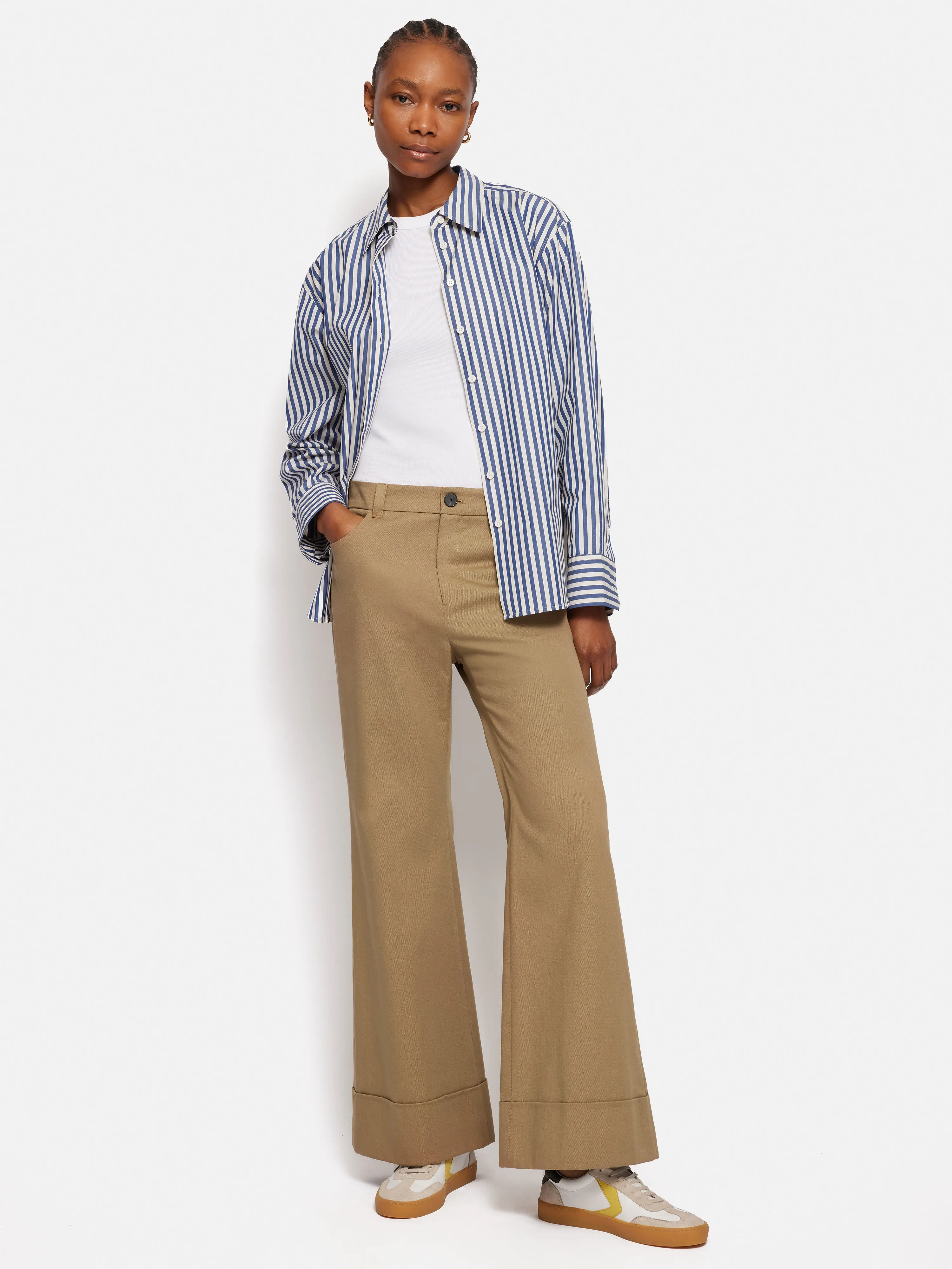 Turn Up Cotton Drill Trouser | Stone