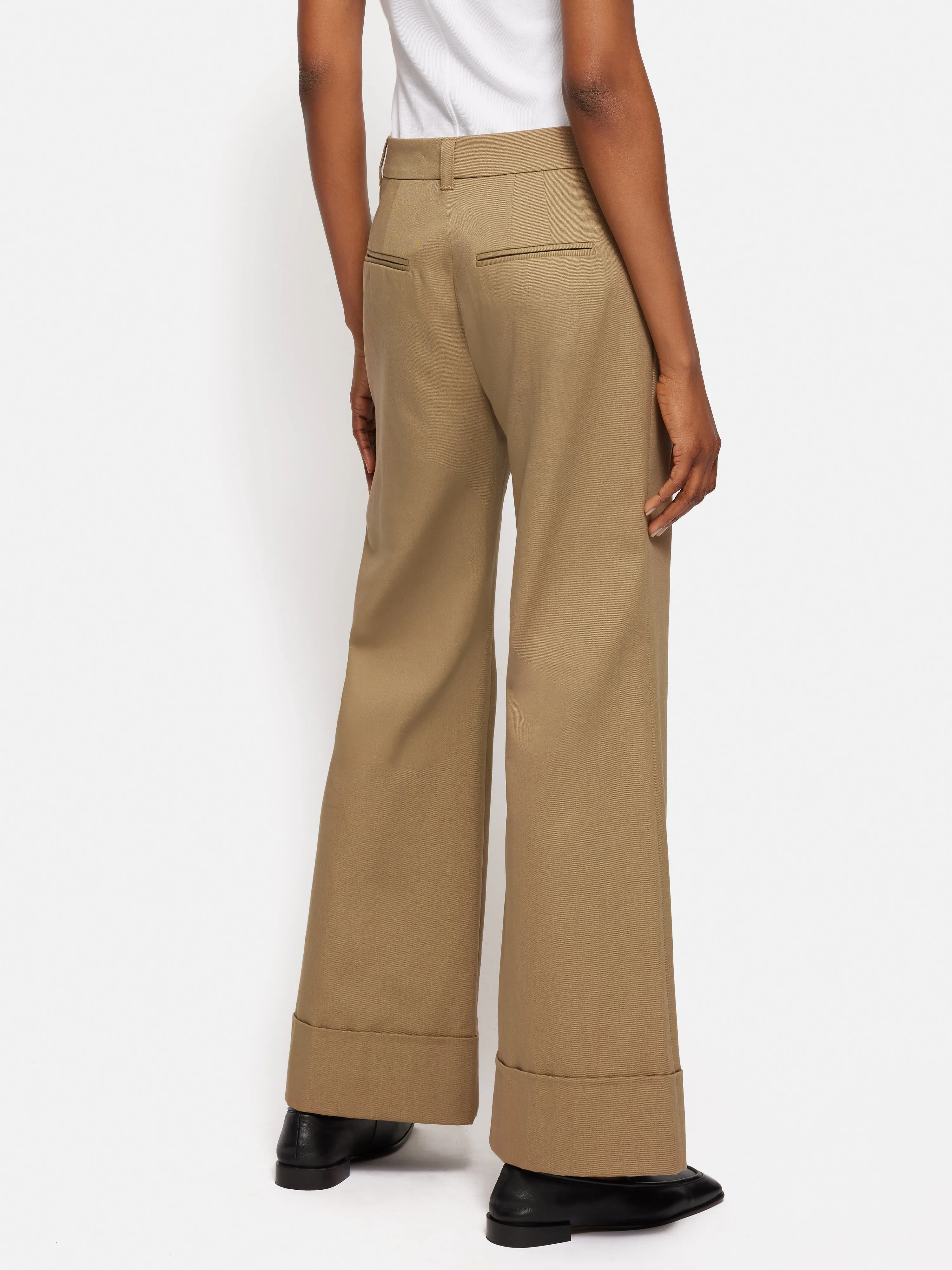 Turn Up Cotton Drill Trouser | Stone