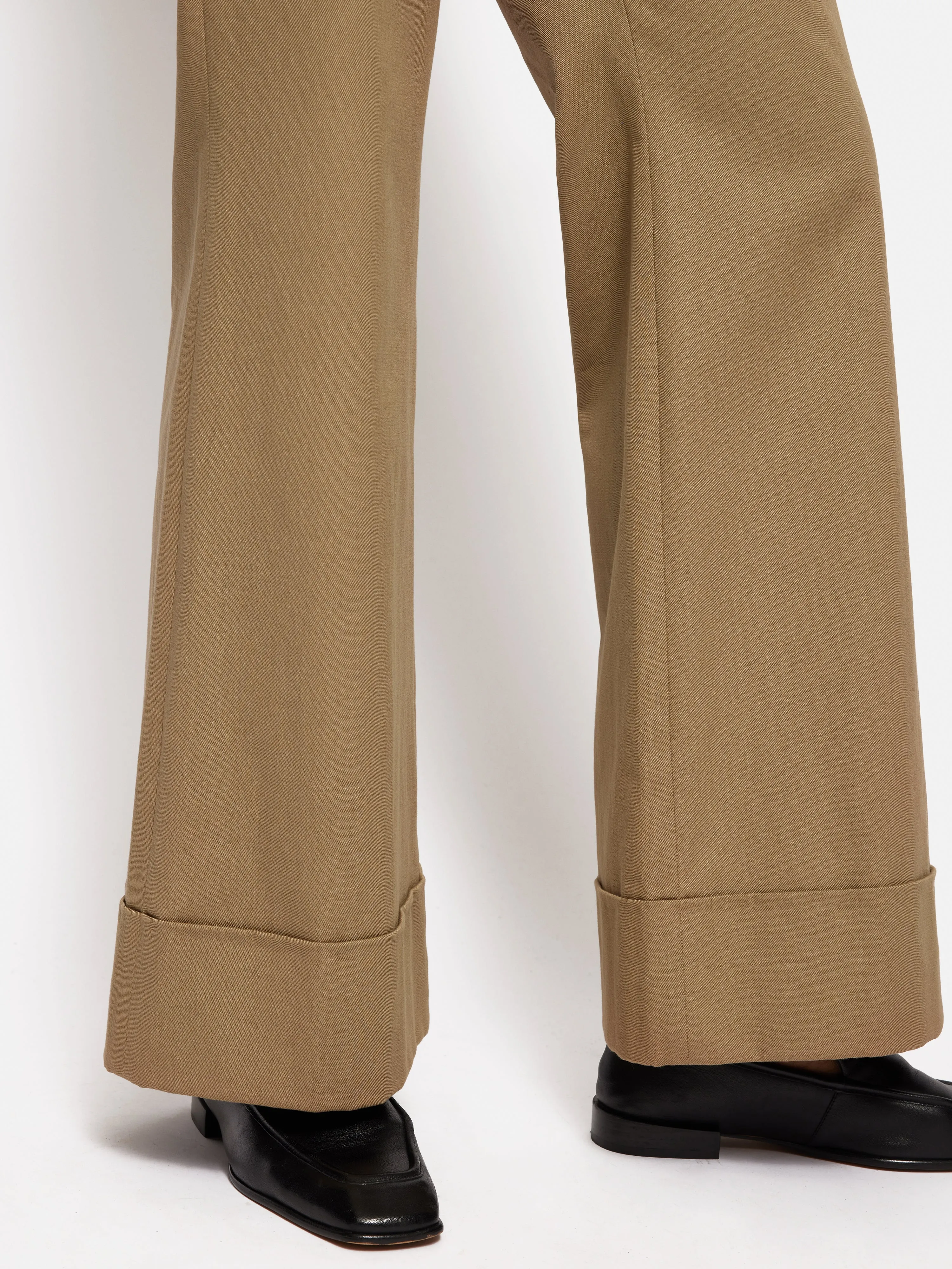 Turn Up Cotton Drill Trouser | Stone