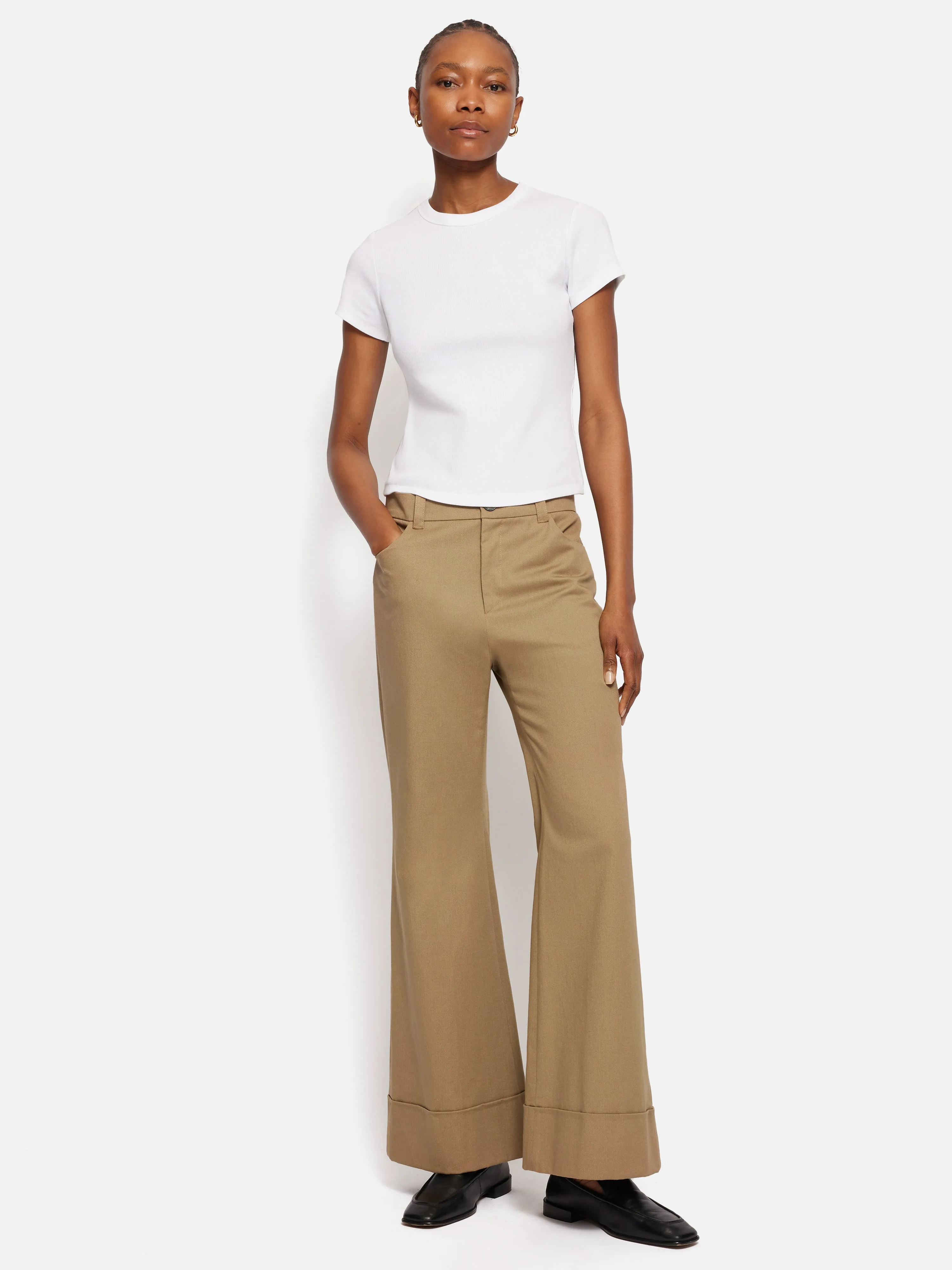 Turn Up Cotton Drill Trouser | Stone